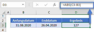 tage zwischen datumsangaben subtraktion abs