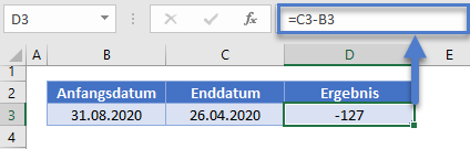 tage zwischen datumsangaben subtraktion negativ