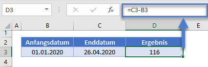 tage zwischen datumsangaben subtraktion