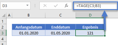 tage zwischen datumsangaben tage funktion