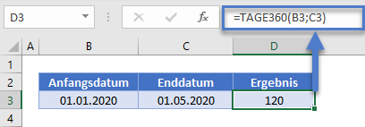 tage zwischen datumsangaben tage360 funktion