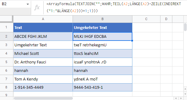 text umkehren google sheets