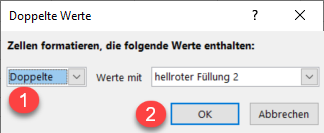 vergleichen Doppelte Werte popup