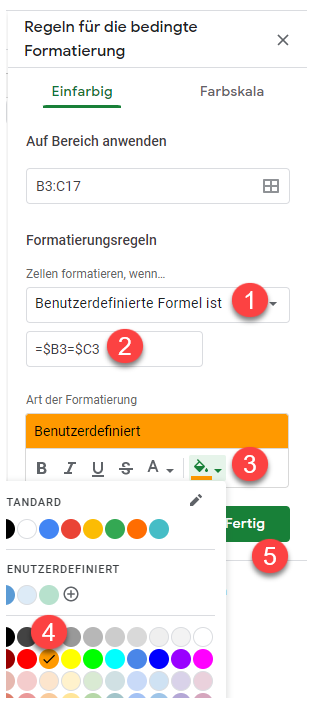 vergleichen google sheets Formel