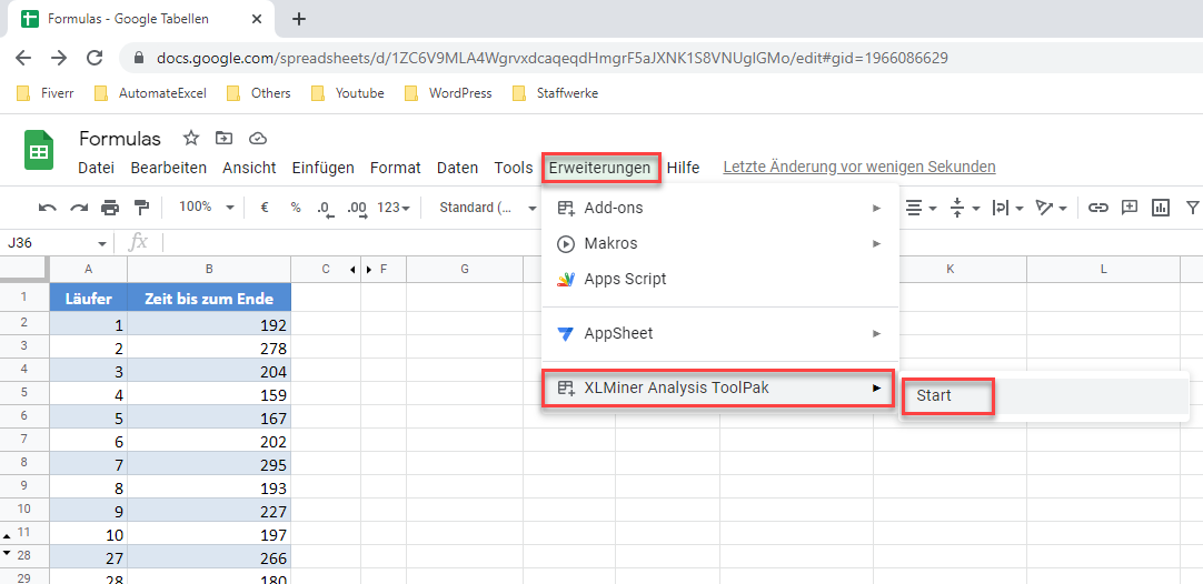 vertrauensintervalle google sheets xlminer start