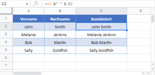 vornamen nachnamen kombinieren google sheets