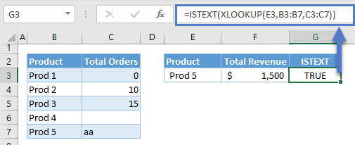 xlookup if with istext istext function