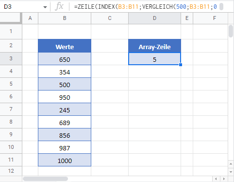 zahl in spalte arbeitsmappe finden zeile index vergleich funktion gs