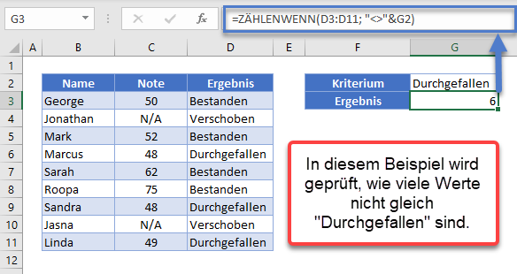 zählen zellen nicht gleich zaehlenwenn zellenbezug