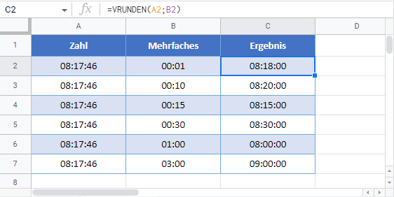 zeit runden google sheets