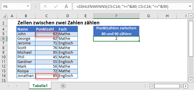 zellen zwischen zwei zahlen zaehlen hauptfunktion