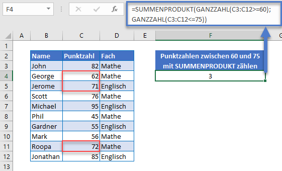 zellen zwischen zwei zahlen zaehlen summenprodukt