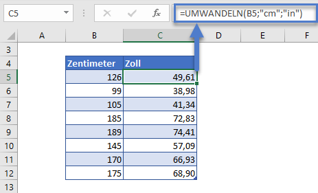 zentimeter zoll umwandeln funktion