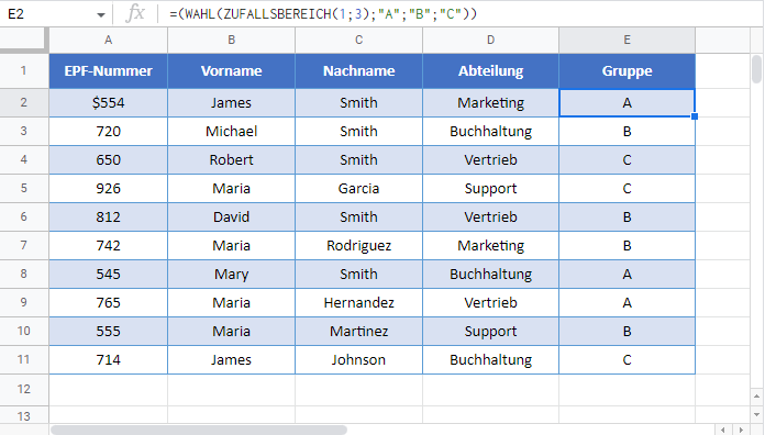 zufallsgruppen erstellen google sheets