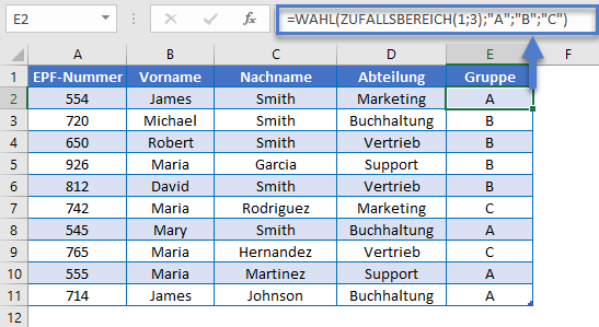 zufallsgruppen erstellen wahl zufallsbereich funktion