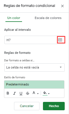 Aplicar Formato Condicional al Intérvalo Paso1 en Google Sheets