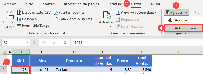 Autoesquema en Excel