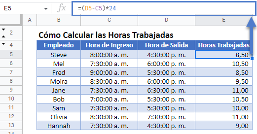 Calcular Horas Trabajadas en Google Sheets