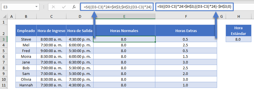 Cálculo de Horas Extras en Excel