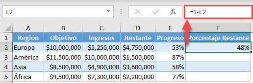 Cálculo del Porcentaje Restante