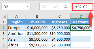 Cálculo del Resto para Alcanzar el Objetivo