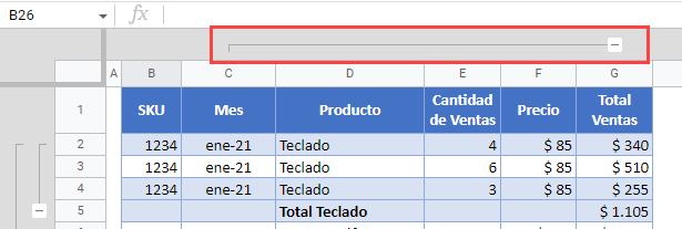 Columnas-Agrupadas en Google Sheets