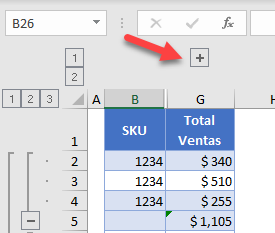 Columnas Colapsadas en Excel