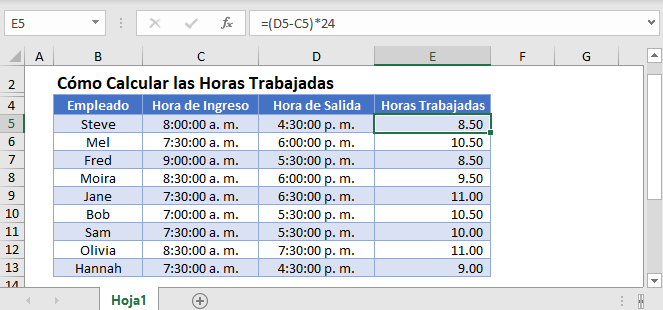 retirada Aparentemente crema Cómo Calcular las Horas Trabajadas - Excel y Google Sheets - Automate Excel