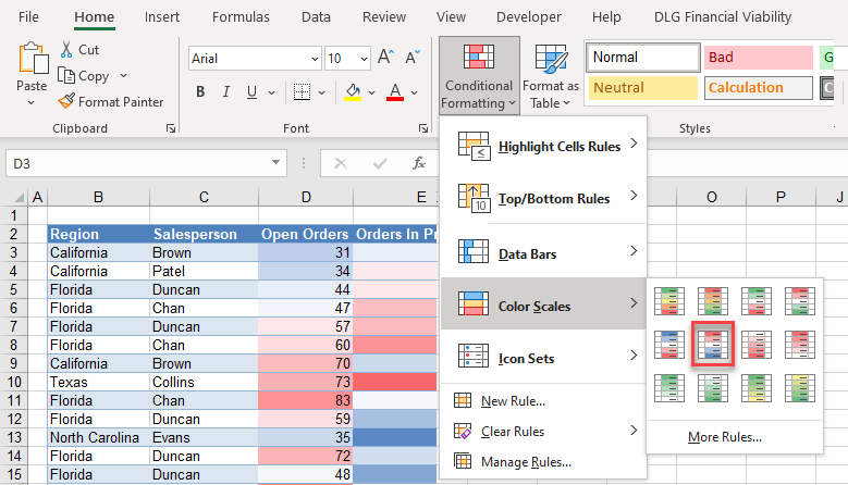 CondFormat Values color scales select