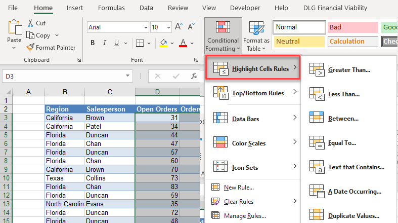 CondFormat Values highlight cell rules