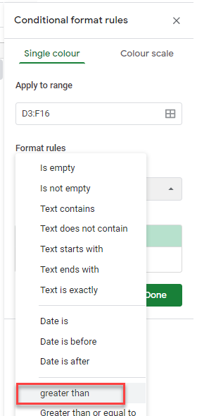 condformat values gs condformat