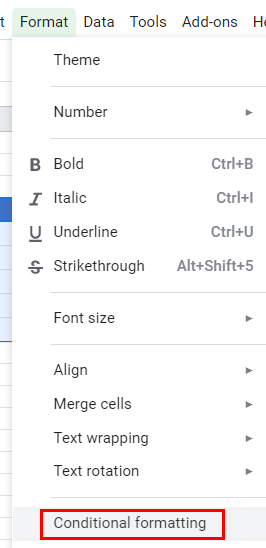 condformat gs menu