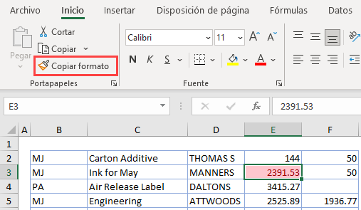 Copiar Formato en Excel