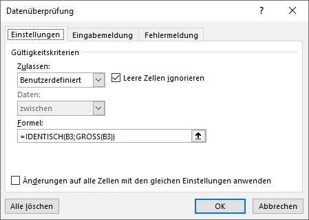 Datenueberpruefung nur grossschreibung einstellungen