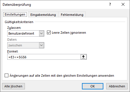 Datenueberpruefung wert nicht ueberschreiten einstellungen