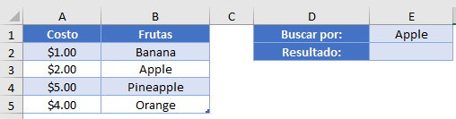 Datos para Fórmula INDICE COINCIDIR en Excel