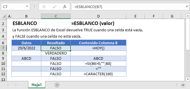 ESBLANCO Fórmula SI está en Blanco en Excel