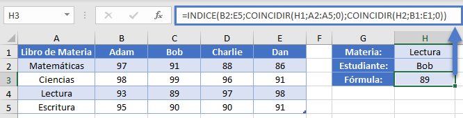 Ejemplo de COINCIDIR en Excel