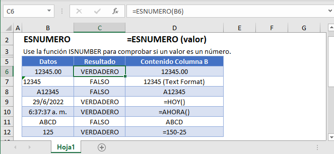 Ejemplos de la Función ESNUMERO en Excel