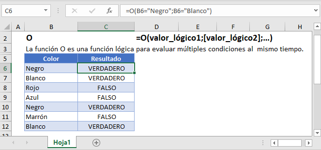 Ejemplos de la Función O en Excel