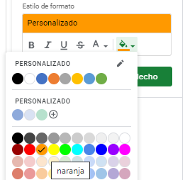 Estilo de Formato Naranja en Google Sheets