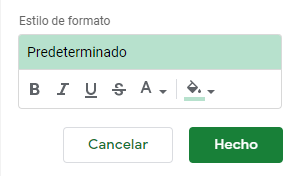 Estilo de Formato Predeterminado en Google Sheets