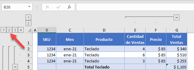 Expandir y Contraer Todo el Esquema en Excel