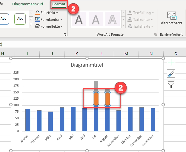 Format Bruch in Achse für verstapeltes Balkendiagramm Excel