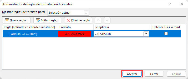 Formato Condicional Fechas Vencidas en Excel Editar Finalizar