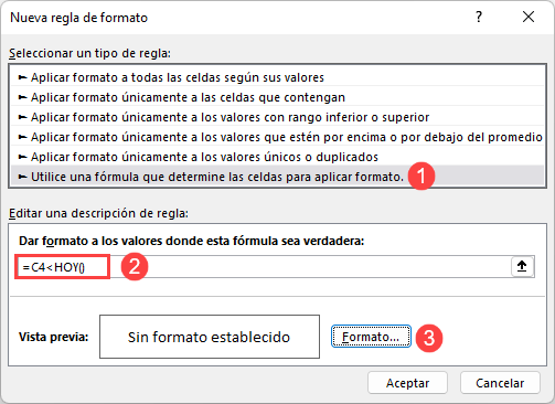 Formato Condicional Fechas Vencidas en Excel Editar Nueva Regla