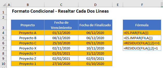 Formato Condicional Resaltar Cada Dos Líneas en Excel