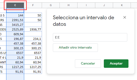 Formato Condicional Seleccionar Intervalo de Datos en Google Sheets