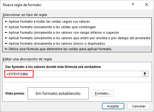 Formato Condicional Si Celda Contiene Texto en Excel Paso2