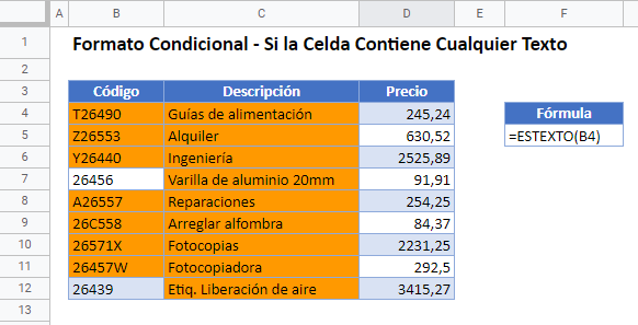 Formato Condicional Si Celda Contiene Texto en Google Sheets